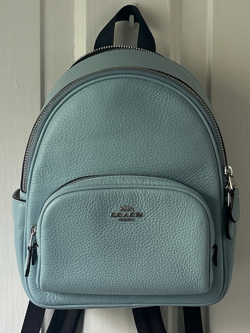 Coach Light Blue Pebbled Leather Mini Backpack